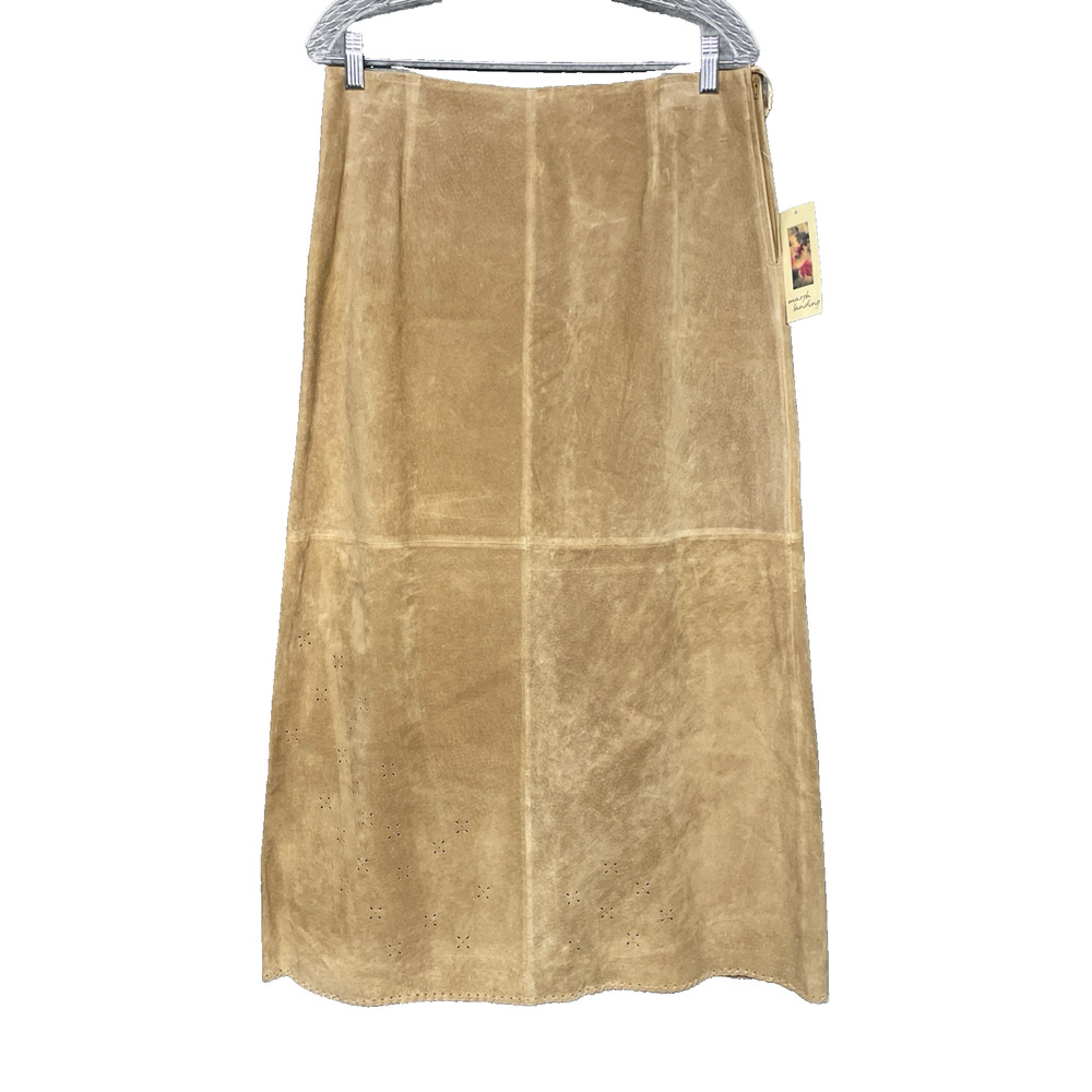 Vtg Marsh Landing 100% Leather Tan Rustic Luxury Skirt L 12